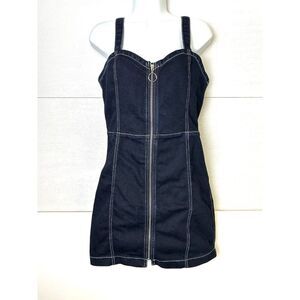 Asos Full Zip Front Denim Jean Sleeveless Strappy Mini Dress Size 8